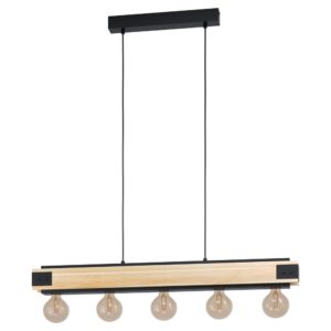 Κρεμαστό 5φωτο φωτιστικό LAYHAM Μαύρο-Καφέ