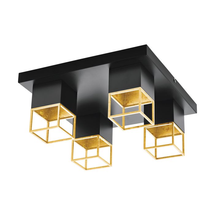 Τετράφωτη Πλαφονιέρα MONTEBALDO GU10-LED 18W 3000K 38cm Μαύρο-Χρυσό
