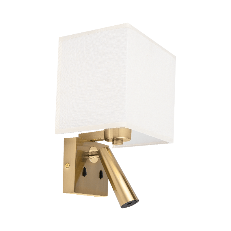 Απλίκα Ξενοδοχείου Διπλή H73 LED-E27 3W+40W 3000K 13.5x30cm Ορειχάλκινο-Μπεζ