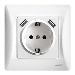 Πρίζα Σούκο με 2 Θύρες USB H-SERIES 16A/250V-5.1V DC/2.1A Λευκό
