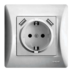 Πρίζα Σούκο με 2 Θύρες USB H-SERIES 16A/250V-5.1V DC/2.1A Ασημί