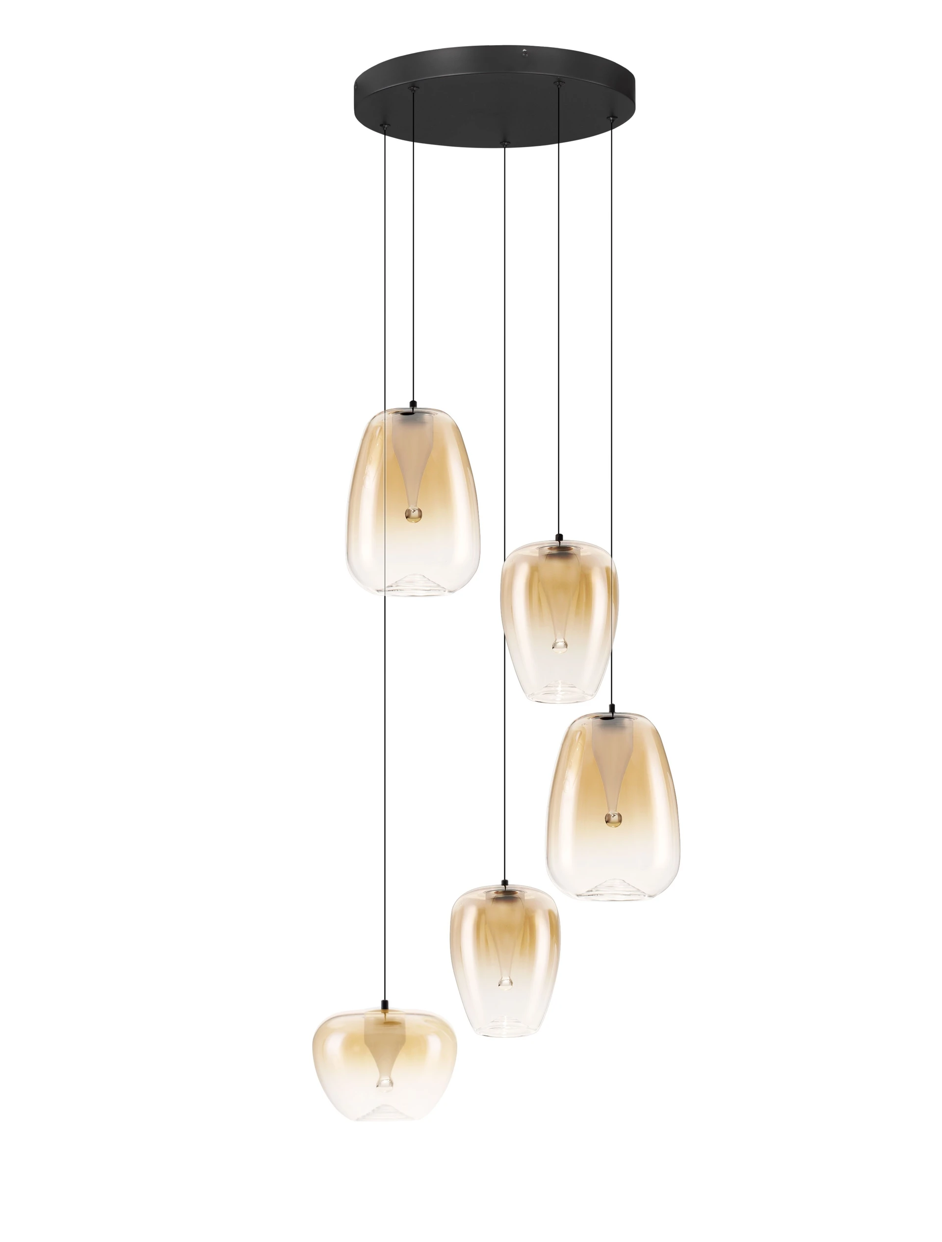 Κρεμαστό Πεντάφωτο OBLO LED 18W 3000K 47cm Μαύρο-Κεχριμπάρι
