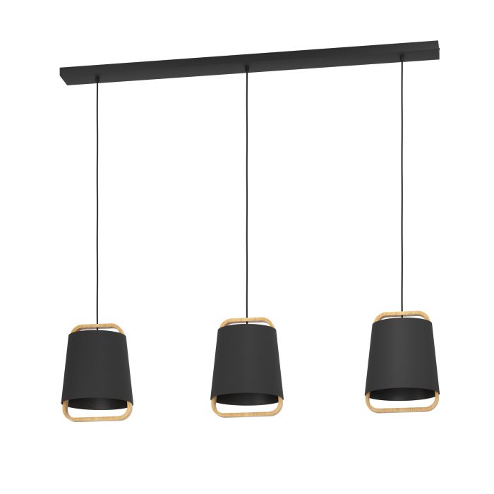 Κρεμαστό Τρίφωτο σε Ράγα CAMALOZA E27 40W Μ:127.5cm Μαύρο-Ξύλο